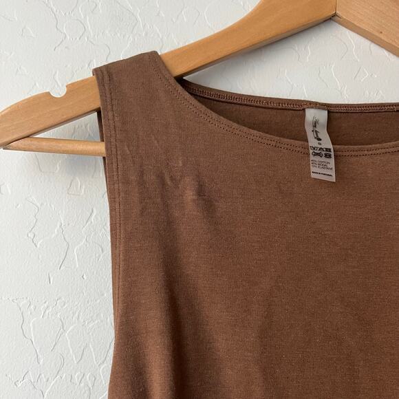 Heavy Manners Brown Ruched Sleeveless Cotton‎ Jersey Mini Dress Size Small - Picture 5 of 6